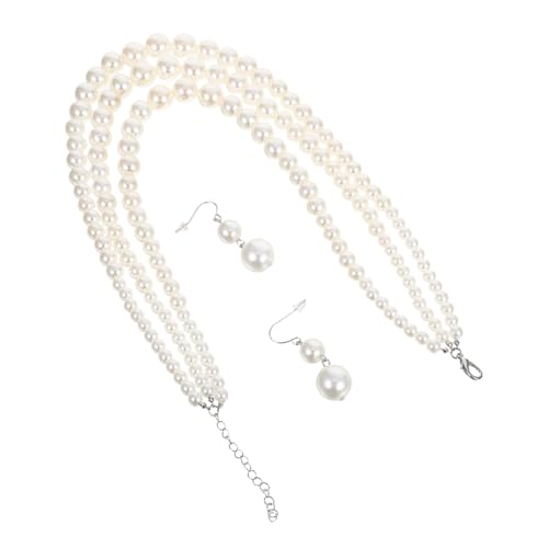 SAFIGLE 1 Satz Mehrlagiger Kunstperlenkette und Ohrringen für Damen Chunky Statement Choker Halskette mit Kunstperlen für Besondere Anlässe und Modeaccessoires von SAFIGLE