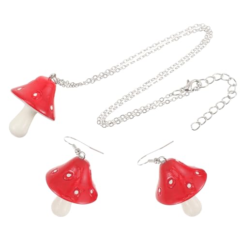 SAFIGLE Roten Pilz Ohrringe Set：Pilz-Schrauben-Ohrringe Kreatives Schmuckset Mit Halskette FüR Frauen Perfekt FüR Weihnachten Valentinstag Und Festliche AnläSse Cute Mushroom Hoops Earrings von SAFIGLE