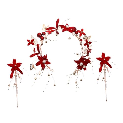 SAFIGLE Blumen Haarband Mit Dekorativen Ohrringen Verschleißfestes Damenaccessoire Elegant Für Hochzeiten Und Feiern von SAFIGLE