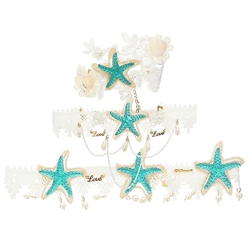 SAFIGLE 1 Set Stirnband Set Für Hochzeit Stachelige Braut Haar Accessoires Perlen Seestern Kopfbedeckung Party Zubehör Haarband Für Mädchen Spitzenhalskette Frauen Haarschmuck von SAFIGLE