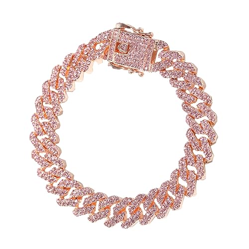 SAFIGLE 1 Stück Geformtes kubanisches Kettenarmband rostfrei Papa Armbänder klobig männer schmuck Langlebiges Armband strapazierfähige Armbinde Handgelenklegierungsseil Strasssteine Rosa von SAFIGLE