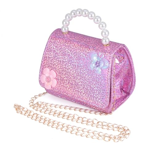 SAFIGLE 1 Stück Mini-Tasche Handtasche Handtasche Kinder - mit Kettenriemen mini Blumen- n Perle Kette Tasche Rosa von SAFIGLE