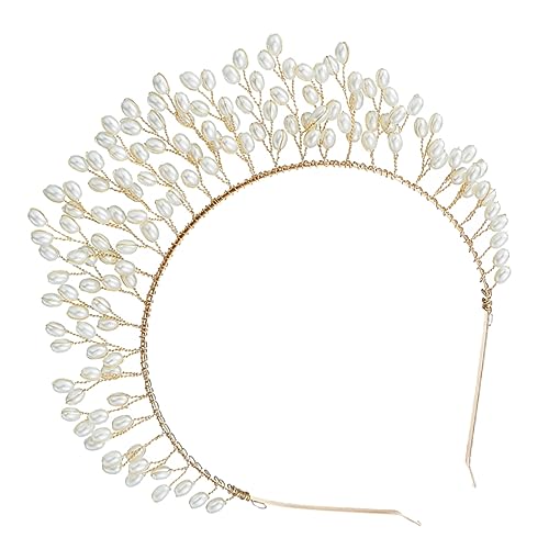 SAFIGLE 1 Stück Perlen Tiara erste Braut- Haarzubehör Glücklich Hochzeit kopfschmuck Tiara-Krone für Frauen Braut Tiara Brautkrone Braut Stirnband Legierung Golden von SAFIGLE