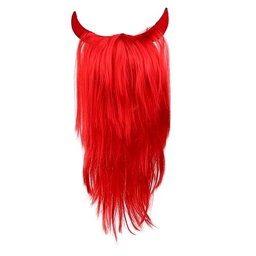 SAFIGLE Teufel Kostüm Perücke Mit Hörnern Rote Cosplay Haarperücke Für Damen Und Kinder Lustiges Party Zubehör Für Halloween Und Karneval Strapazierfähiges Material Einfache von SAFIGLE