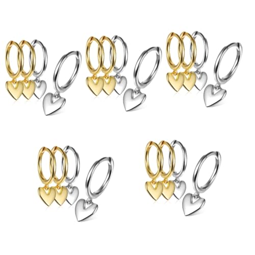 SAFIGLE 10 Paar Herz-Ohrringe kolczyki damskie heart earrings goldene Herzohrringe goldene Creolen Ohrringe für Frauen kleine Ohrringe Sterling Silber Anhänger Silberne Ohrringe S925 von SAFIGLE