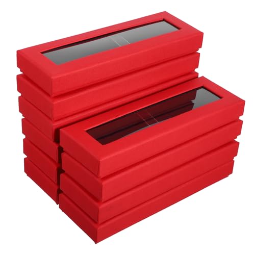 SAFIGLE 10 Stück Geschenkbox Etui Durchsichtige Partybevorzugungsboxen Einzelne Federtasche Stifteboxen Klare Boxen Stiftbehälter Stift Wraps Dekorative Kästen Mit Deckel Rot Polyester von SAFIGLE