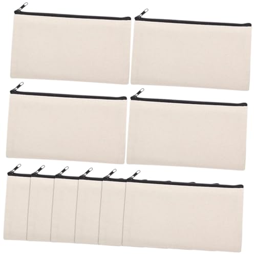 SAFIGLE 10 Stück Teiliges Leinwand mäppchen Reißverschluss Sublimationsgeeignete DIY Kosmetiktasche und Federmäppchen Tragbar für Reisen Business und Camping Inklusive DIY Quasten von SAFIGLE