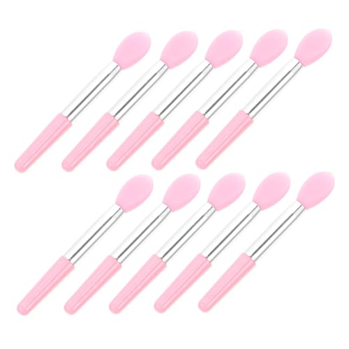 SAFIGLE 10 Stück Teiliges Silikon Lippenpinsel für Präzise Lippenanwendung Make Up Zubehör für Damen für Lippenbalsam und Lidschatten Rosa und Silberne Ausführung von SAFIGLE
