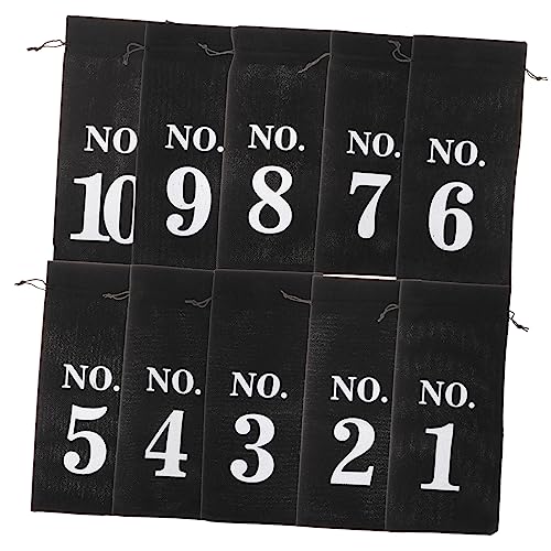 SAFIGLE 10 Stück Weinflaschenbeutel Set nummerierte Weinbeutel Stichworte Flaschenträger Party Weindekoration Weine Taschen Sackleinen Kordelbeutel Leinen- Black von SAFIGLE