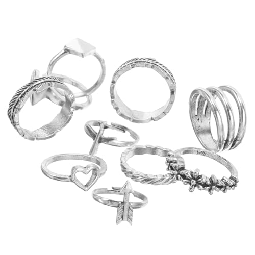 SAFIGLE 10 Teiliges Kleine Metallringe Damen Finger Ringe mit Kreativen Geometrischen Designs Wie Herz Blume Flugzeug Welle Modische Leichte Schmuckaccessoires für Partys Festivals von SAFIGLE