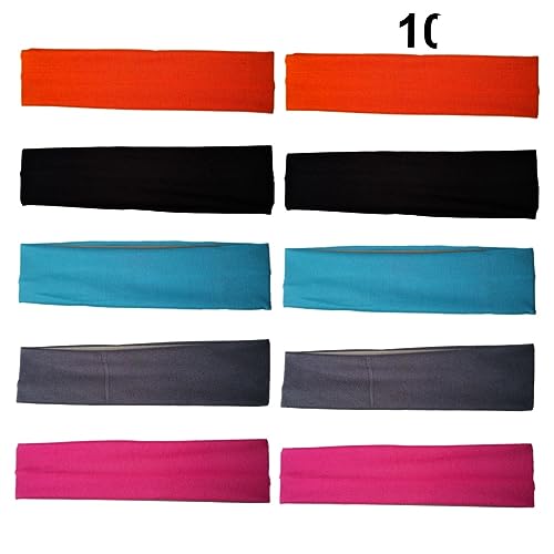 SAFIGLE 10Stücke Sport Stirnbänder für Damen Elastische Haarbänder Schwarz Blau Orange für Yoga Make Up und Atmungsaktives Material für Komfort von SAFIGLE