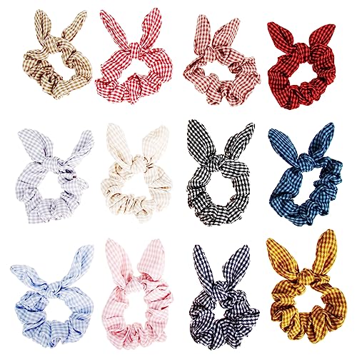 SAFIGLE 12 Stück Haargummis mit Hasenohren Elastische Stoff Haarbänder für Damen Flexible und Bequeme Haarschmuck für Schützend und Schonend für Haar von SAFIGLE