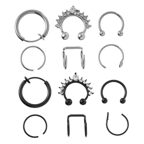 SAFIGLE 12 Stück Teiliges Edelstahl Nasenpiercing Schmuck C form Ring Nasenring Damen Herren Modisch Elegant Geeignet für Tägliches Tragen für Freunde und Familie von SAFIGLE