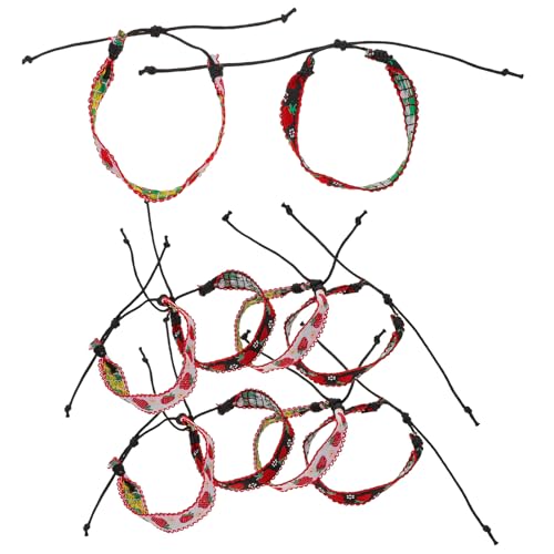 SAFIGLE 12er Set Armbänder im Ethno-Stil – Geflochtene Stoffbänder mit Erdbeer-Motiv – Handgefertigte Cord-Wickelarmbänder von SAFIGLE