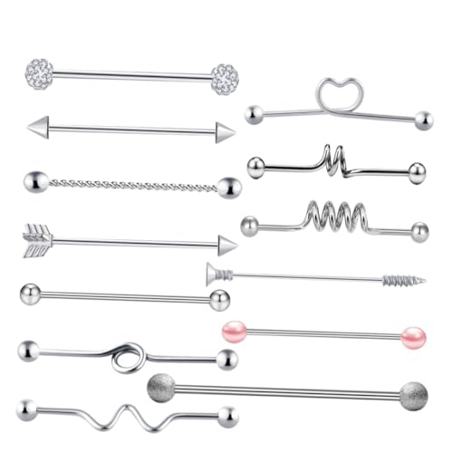 SAFIGLE 13 Stück Teiliges Barbell Piercing mit Funkelnden Strass Industrieller Schmuck für Damen und Herren Rostfrei Vielseitig für Bauchnabel Ohr und Körper Geeignet von SAFIGLE