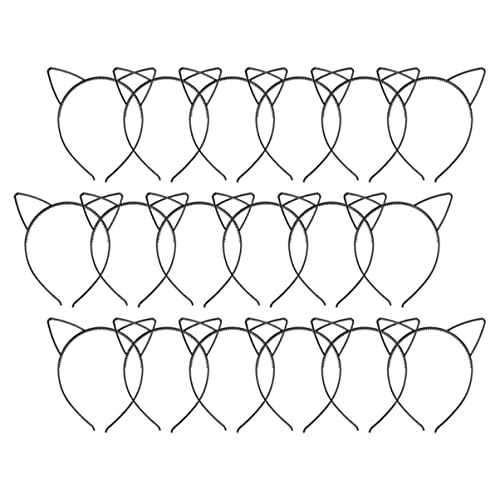 SAFIGLE 18 Stück Katzenohren Haarreif Kunststoff Schwarz für Karneval Halloween und Kostümpartys Bequeme und Leichte Kopfbedeckung für Erwachsene von SAFIGLE