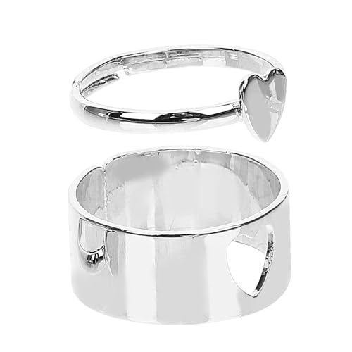 SAFIGLE 1Paar Herzringe für Einstellbare Offene Fingerringe im Modernen Punk Silberfarbene Verlobungs oder Schmuckgeschenk für Frauen Männer von SAFIGLE