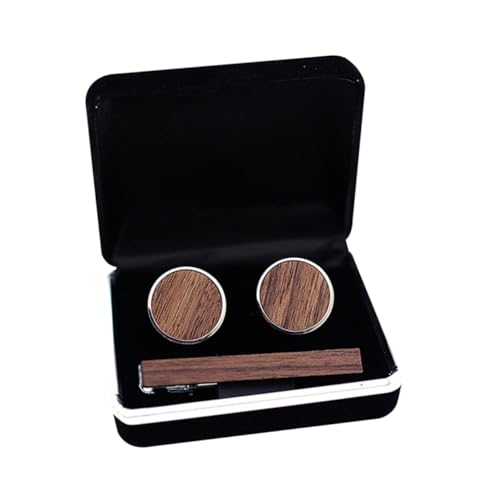SAFIGLE 1Satz Hemdmanschettenknöpfe Walnussholz Krawattenklammer für Männer Modisches Accessoire für Anzug Business Anlässe Langlebig Leicht für Einen von SAFIGLE