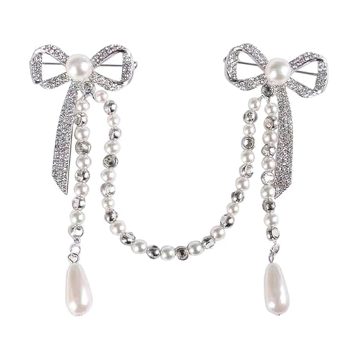 SAFIGLE Pearl Tassel Bow Brooch Für Frauen Elegante Brosche Mit Schmucksteinen Und Kette Kreativer Brustpin Für Partys Feiern Und Alltag von SAFIGLE