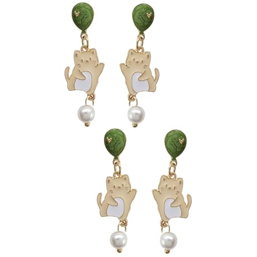 SAFIGLE 2 Paar Katze Ohrringe Perlenohrringe cute earrings prezenty na walentynki ohrhänger Ohrringe mit Katzenanhänger lustige Ohrringe niedlich S925 Silbernadel Fräulein Imitationsperlen von SAFIGLE