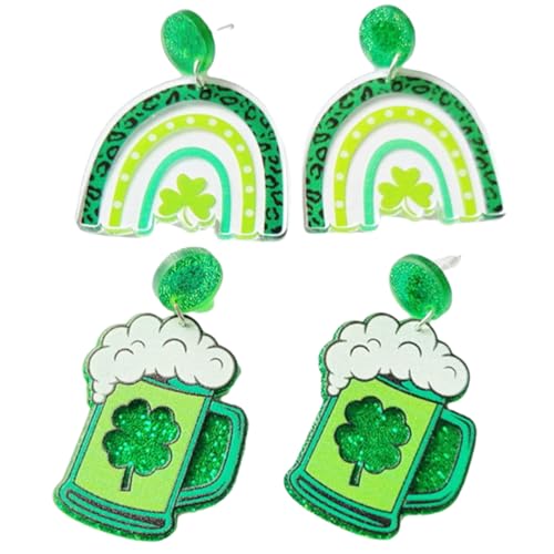 SAFIGLE 2 Paare Grüne glückliche Grasohrringe Patricks Day Accessoires Urlaubsohrringe st. Patricks Day Ohrringe Acryl Green von SAFIGLE