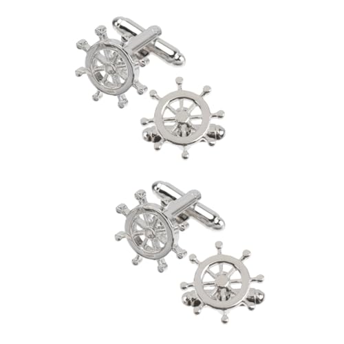 SAFIGLE 2 Paare Herren Manschettenknöpfe Schiffsruder Design Stilvolle Cufflinks für Hemden Hochzeits und Business Outfits Langlebig und Komfortabel Silberfarbener Look Shirt Buttons von SAFIGLE