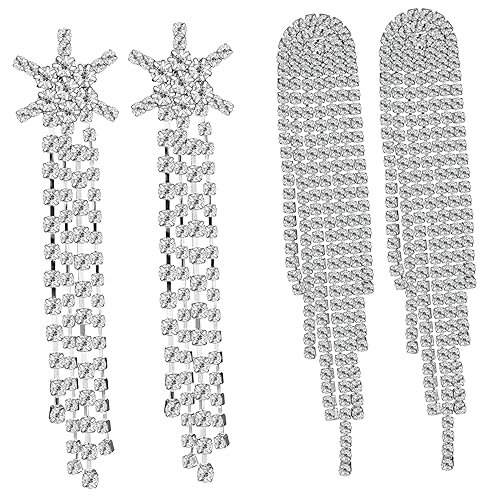 SAFIGLE 2 Paare Lange Quasten Ohrringe mit Funkelnden Strasssteinen Leichte Tassel Drop Ohrringe für Damen Vielseitiger Hochzeitsschmuck und Alltag für Freundin und Mutter von SAFIGLE