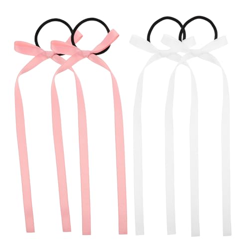 SAFIGLE 2 Paare Mädchen Haarschmuck mit Schleifen Ribbon Elastische Haargummis für Doppelte Weiche Dehnbare Bänder für Schule Partys und Alltag von SAFIGLE