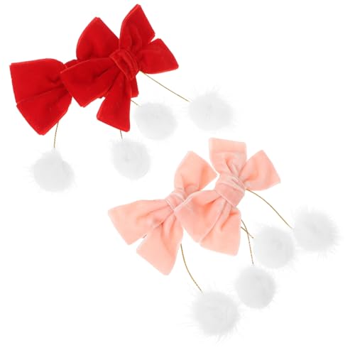 SAFIGLE 2 Paare Samt Haarschleifen Clips mit Flauscheballen Kleine Weihnachts Haarspangen für Mädchen Leichte Langlebige Haarklammern für Alltag Festtage Hochzeit und Geburtstagsfeier von SAFIGLE