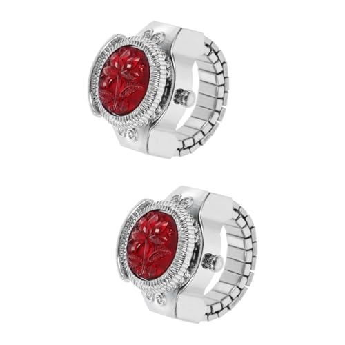 SAFIGLE 2 STK Ringuhr Krankenschwester Uhr Digitaluhren für Herren Rosenring Flip-Uhr damenringe damenarmbanduhren Ringe für Männer Herrenuhren dekorative Uhr Uhren Zinklegierung rot von SAFIGLE