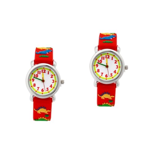 SAFIGLE 2stücke Cartoon Dinosaurier Uhr Für Junge Mädchen wasserdichte Silikon Quarz Armbanduhr Rot Kreative Und Langlebige Designs Für Schüler Und Junge Abenteurer von SAFIGLE
