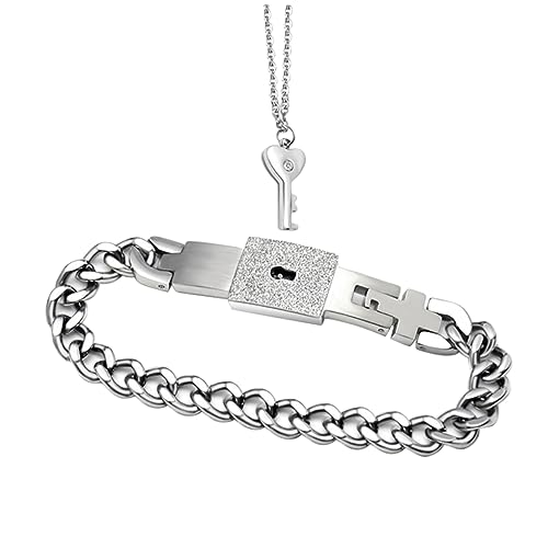 SAFIGLE 2 STÜCK Unisex Partner Schmuckset Silber Interlocking Lettering Armband und Halskette Gravierte Freundschaftsarmbänder für Korrosionsbeständig und Langlebig zu Valentinstag und von SAFIGLE