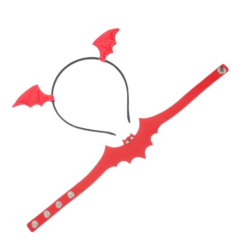 SAFIGLE 2 Sätze fledermaus stirnband kragen haarreif halloween haarreifen halloween Flügel Kostüm Halloween-Fledermaus-Kopfbedeckung Outfit Haarband Halloween- Fledermauskragen rot von SAFIGLE