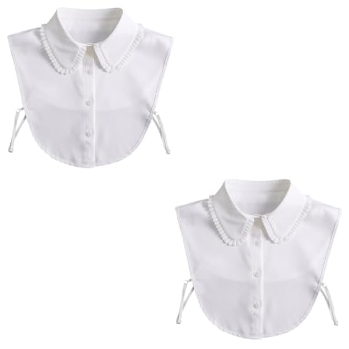 SAFIGLE 2stücke Abnehmbarer Damen Faux Kragen Für Partys Und Anlässe Eleganter Halshirschalkragen Chiffon Mit Rüschendetails Weiß von SAFIGLE