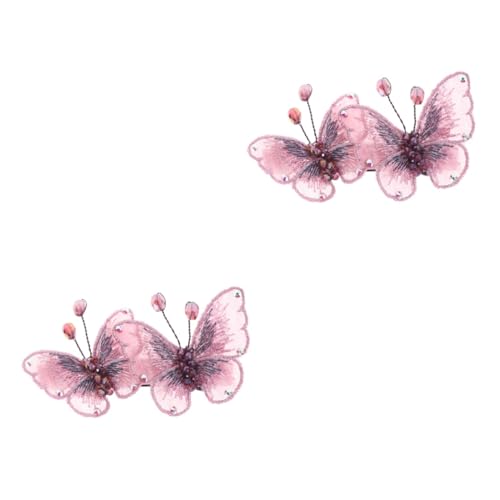 SAFIGLE 2 Stk Haarspange aus Stoff haarklammer rosa butterfly hair clips Haare aus Metall Blumenmädchen Haarspangen für die Hochzeit Tiara haarschmuck bestickte Haarspangen Feder Haarnadel von SAFIGLE