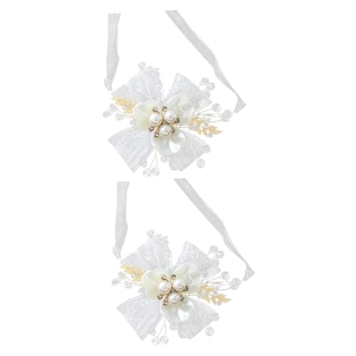 SAFIGLE 2 Stk Handgelenk Handgelenk Corsage Für Die Hochzeit Brautjungfer Handgelenkkorsage Abschlussball Blumen Perle Blumenkorsage Armbänder Garn Kind Armband Weiß Mori-abteilung von SAFIGLE