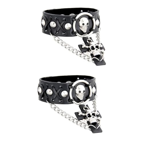 SAFIGLE 2 Stk Lederarmband Punk-armband Mit Nieten Kettenarmband Herren Armbänder Schädelhand Halloween-armband Handgelenkschmuck Deko Kleidung Mann Deckschicht Echtes Rindsleder Gotisch von SAFIGLE