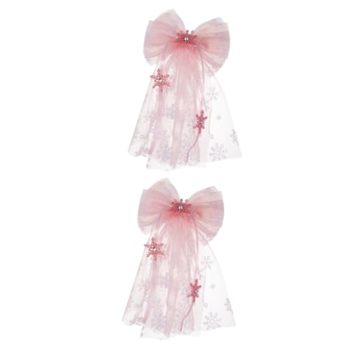 SAFIGLE 2 Stk Schneeflocken-mesh-haarspange Mädchen Verbeugt Sich Halsketten Mit Neonperlen Schleife Haarspange Grosgrain-haarschleifen Haarnadeln Gittergewebe Lipgloss Rosa Baby Winter von SAFIGLE