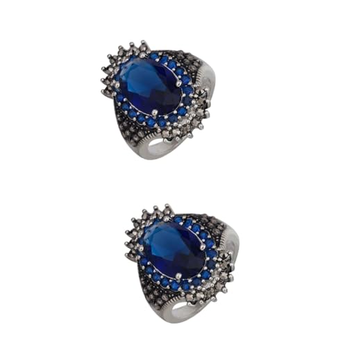 SAFIGLE 2 Stk Übertriebener Edelsteinring Geschenk Für Mädchen Smaragdringe Für Frauen Blauer Ring Geschenk Für Frauen Blaue Geschenke Dekorativer Ring Damen Großes Kupfernickel von SAFIGLE