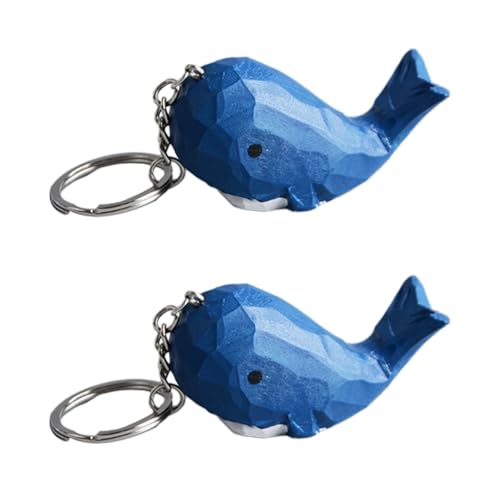 SAFIGLE 2 Stück Holz Wal Schlüsselanhänger - Kreativer Blauer Wal Anhänger Für Autoschlüssel, Handtaschen Und Rucksäcke, Einzigartige Dekoration Und Geschenkidee von SAFIGLE