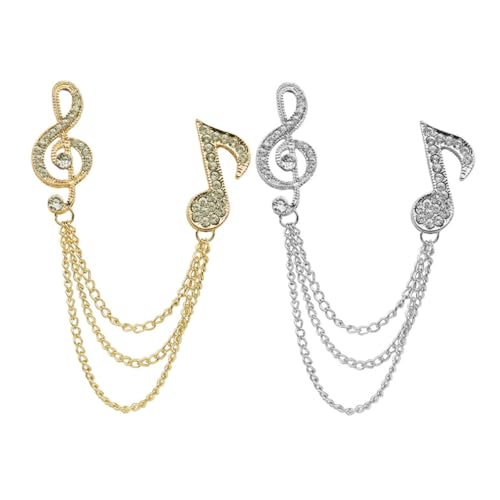 SAFIGLE 2 Stück Anstecknadeln mit Musiknotenbrosche für Herren Elegante Kragennadeln in Gold und Silber Modische Brosche mit Ketten Kreative und Auffällige Hemd Anzugaccessoires von SAFIGLE