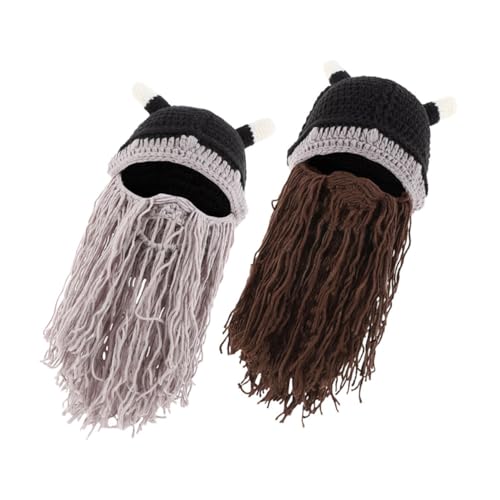 SAFIGLE 2stücke - -hornmütze Bartmütze Wikingermütze Strickmütze Hornmütze Hut Viking Hut Beanie von SAFIGLE