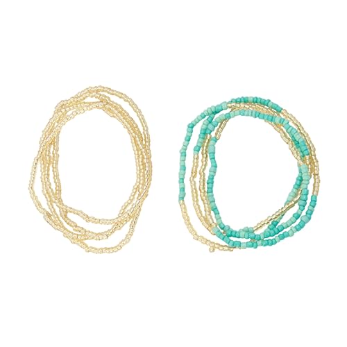 SAFIGLE 2 Stück Bikini Kette Doppelte Strandkette mit Bauchperlen Türkisblau für Frauen Handgemachte Waist Beads für Strand und Sommer Events von SAFIGLE