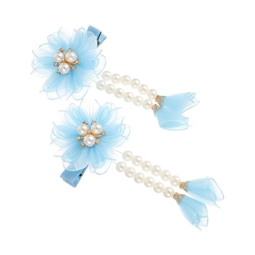 SAFIGLE 2 Stück Blumen und Perlen Haarzubehör Barrettes Quaste Haarnadel Gold Haarnadel Quaste klein Haarnadeln haarschmuck Blumenkopfschmuck Kopfschmuck für Mädchen Zinklegierung Blau von SAFIGLE