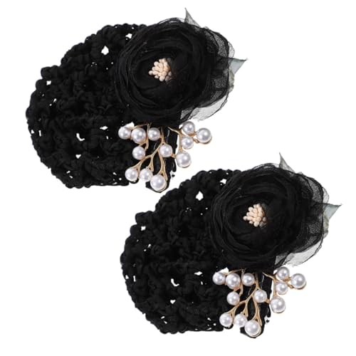 SAFIGLE 2 Stück Blumenkopf Haarspange Haarschmuck Blumen Haarnetz Duttnetze Damen Blumen Haarnetz Clip Netz Haarspange Haarspange Mit Netz Pferdeschwanzhalter Schwarzer Stoff von SAFIGLE