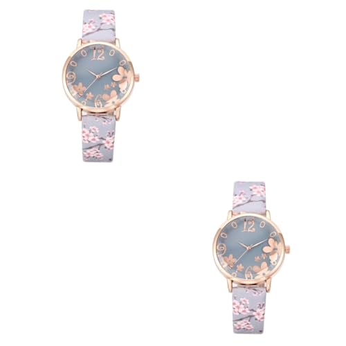 SAFIGLE 2stücke Elegante Damen Armbanduhr Mit Pflaumenblütenmuster Uhr Für Mädchen Modisches Accessoire Als Für Geburtstage Und Weihnachten von SAFIGLE