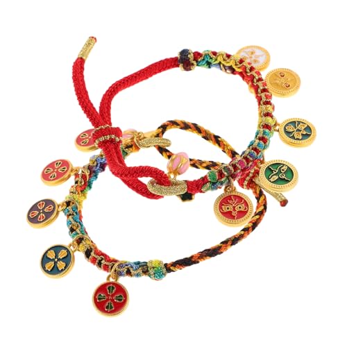 SAFIGLE 2 Stück Buntes Tibetisches Handgewebtes Armband Unisex Baumwollseil Schmuck mit Fünf Wege Gott Reichtum Symbolik für Glück Wohlstand und Ethnische Kultur von SAFIGLE