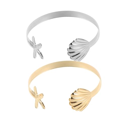SAFIGLE 2 Stück Chunky Meeresstern Muschel Bangles für Frauen Boho Schmuck für Strandpartys Sommer Events Tropisches Statement Armband von SAFIGLE
