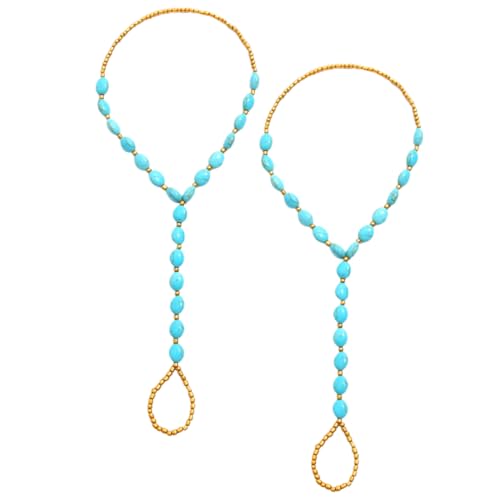 SAFIGLE 2 Stück Damen Fußkettchen mit Perlen und Ring Elastische Sandalen für Strandhochzeiten Fußschmuck für Verschiedene Anlässe von SAFIGLE