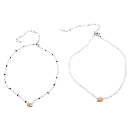 SAFIGLE 2 Stück Damen Halskette Muschel Perlenkette Mixfarben Doppellagig Zarte Schmuck Damen Teen Mädchen von SAFIGLE